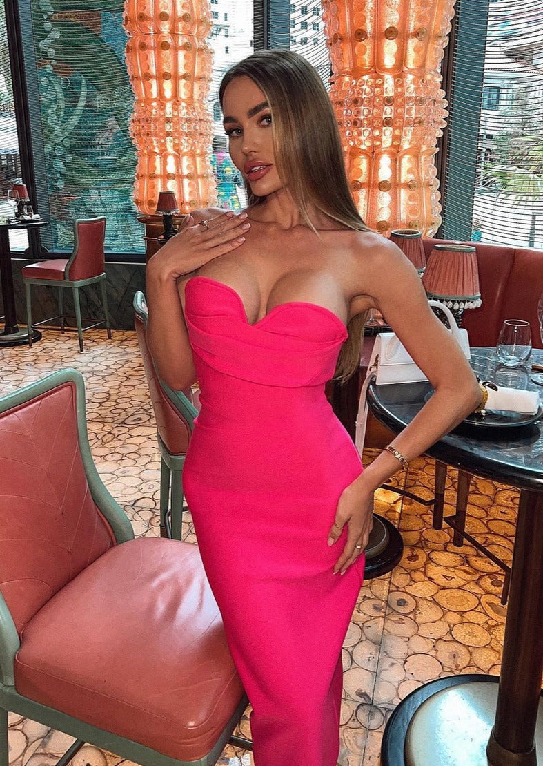 Pink Midi Dress with Open Shoulders