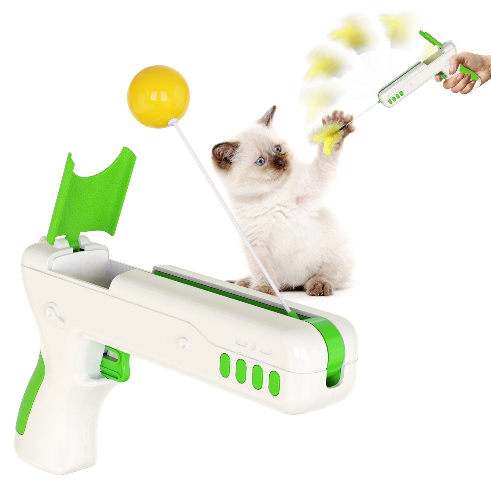 Interactive Cat Toy With Feather & Ball Kitten Gun Stick Gun