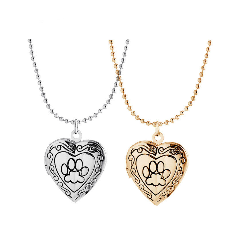 Pet Footprint Heart Shaped Open Clasp Necklace