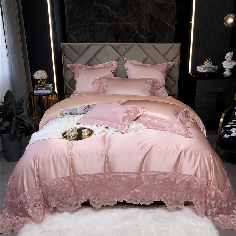 Joanna Scalloped Lace Edge Satin Egyptian Cotton Duvet Cover Set