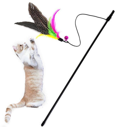 Cat Feather Teaser Stick Interactive Bell Toy