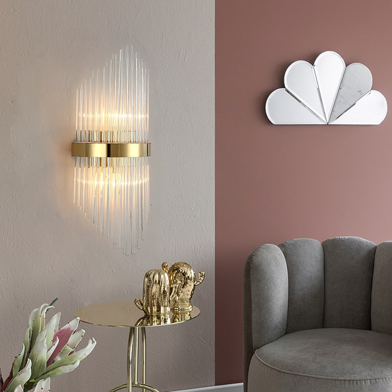 Diana Tapered Crystal And Gold Ring Wall Lamp