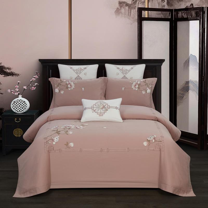 Zoe Chinoiserie Embroidered Egyptian Cotton Duvet Cover Set