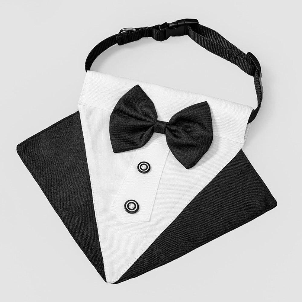 Formal Dog Puppy Tuxedo Bandana Collar With Bow Tie