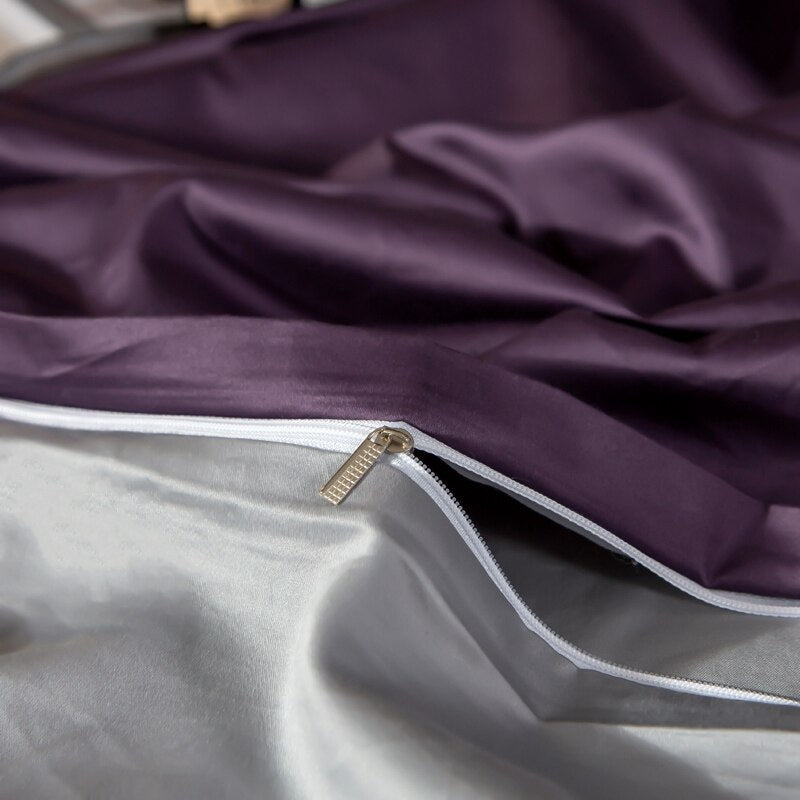 Shemir Purple Grey Reversible Egyptian Cotton Duvet Cover Set
