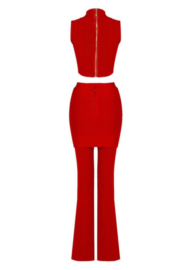 Red Form-Fitting Two-Piece Set