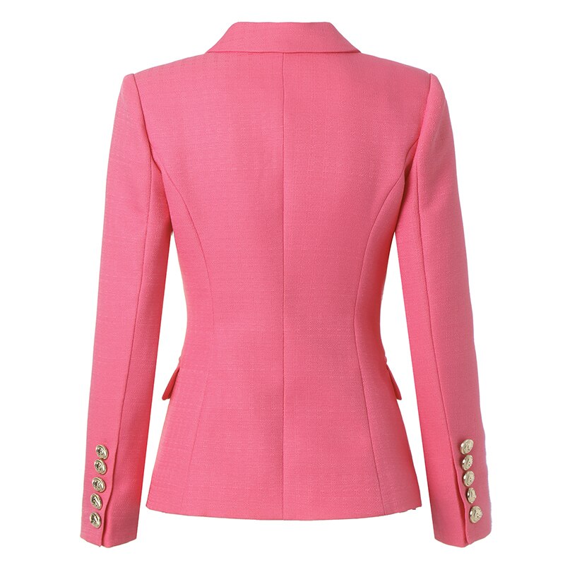 Double-breasted Pink Textured Blazer