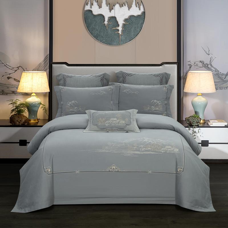 Zoe Chinoiserie Embroidered Egyptian Cotton Duvet Cover Set