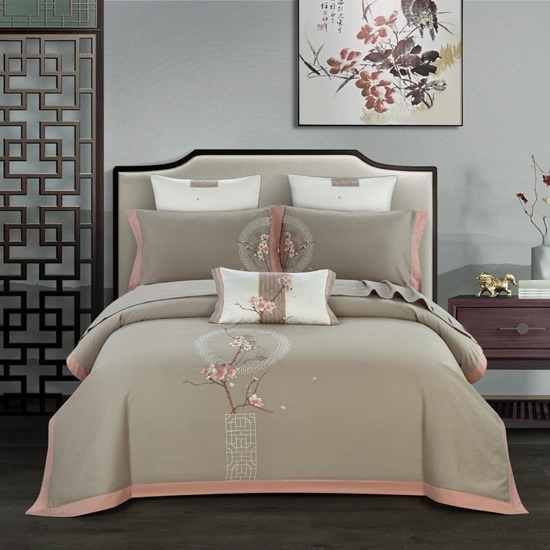 Zoe Chinoiserie Embroidered Egyptian Cotton Duvet Cover Set