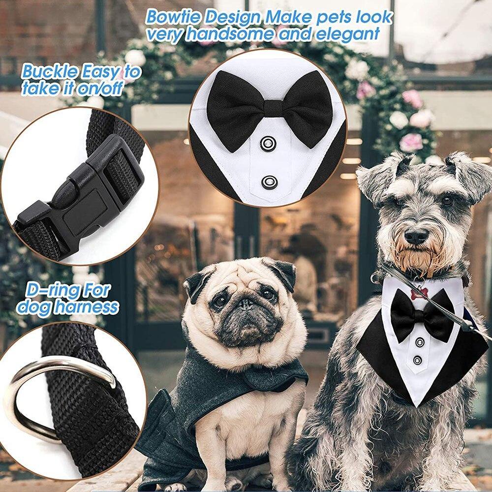 Formal Dog Puppy Tuxedo Bandana Collar With Bow Tie