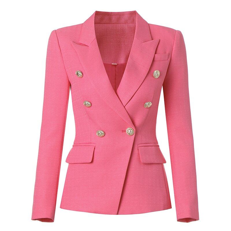 Double-breasted Pink Textured Blazer