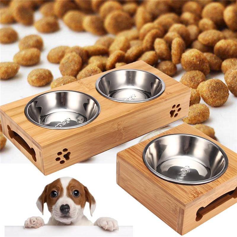 Stainless Steel Bamboo Dog Bowl