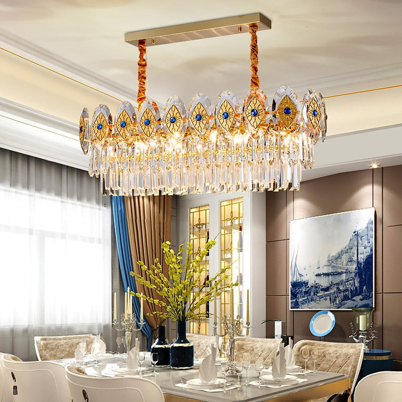 Eliana Oval Inlay Three-Tiered Crystal Chandelier