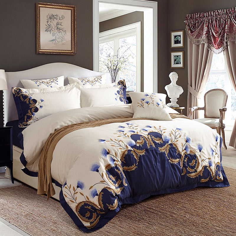 Zaydena Luxury Embroidered Egyptian Cotton Duvet Cover Set