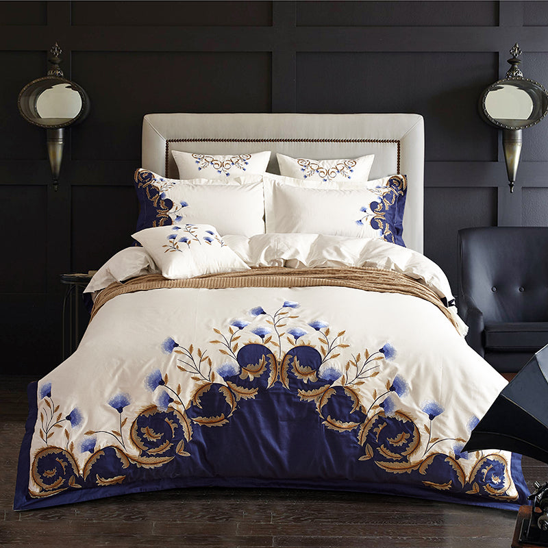 Zaydena Luxury Embroidered Egyptian Cotton Duvet Cover Set