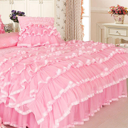 Aaliyah Triple Layered Ruffled Cotton And Lace Duvet Cover And Bed Skirt Set