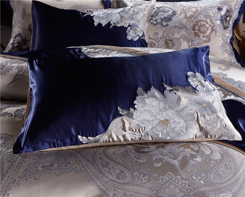 Impero Blue Silver Silk Cotton Jacquard Luxury Chinese Duvet Cover Set