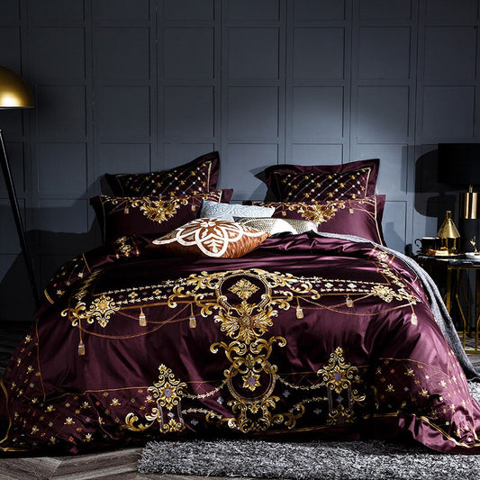 Ozmundo Sangria Egyptian Cotton Luxury Duvet Cover Set