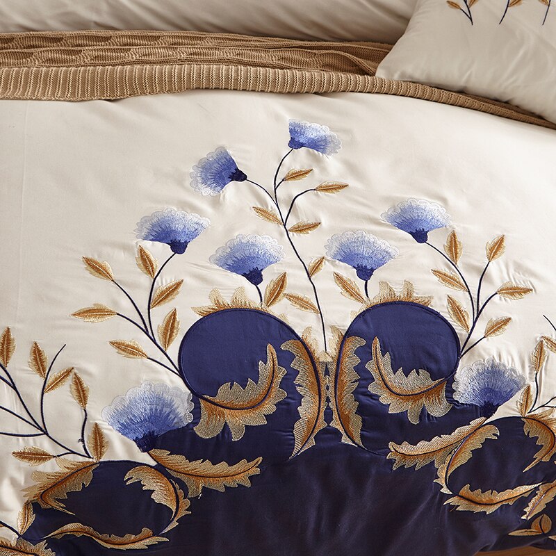 Zaydena Luxury Embroidered Egyptian Cotton Duvet Cover Set