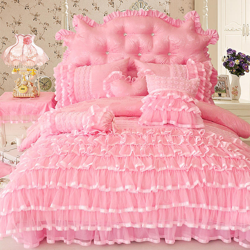 Aaliyah Triple Layered Ruffled Cotton And Lace Duvet Cover And Bed Skirt Set