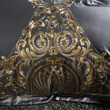 Lezkira Vibrant Grey Luxury Egyptian Cotton Embroidery Duvet Cover Set