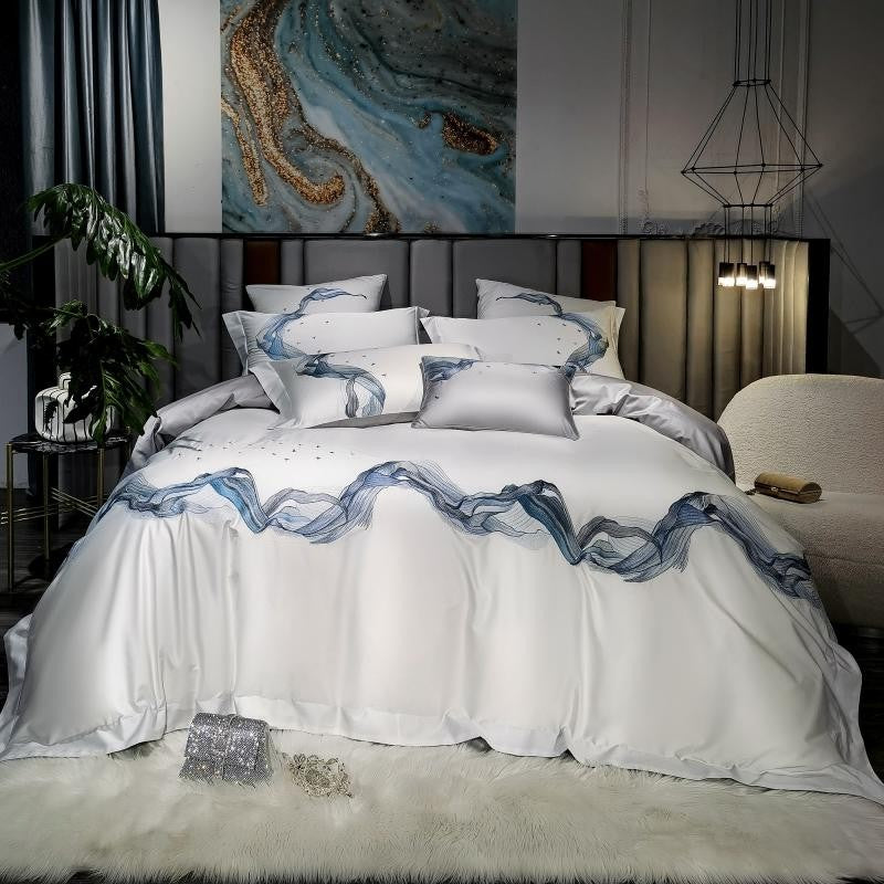 Amber Embroidered Egyptian Cotton Duvet Cover Set