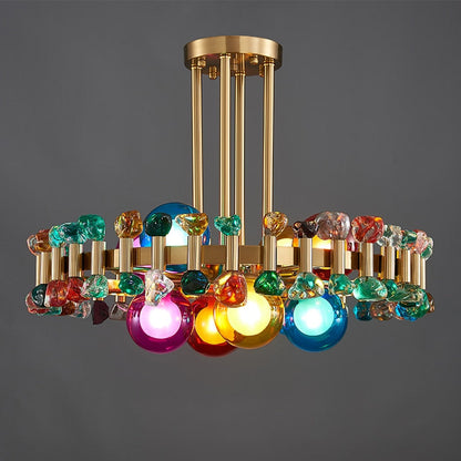 Bailey Colorful Gem And Crystal Two Tier Round Chandelier