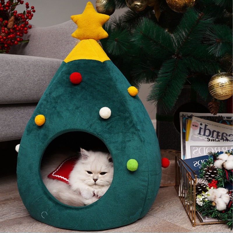 Christmas Tree Cat Winter Bed Litter House