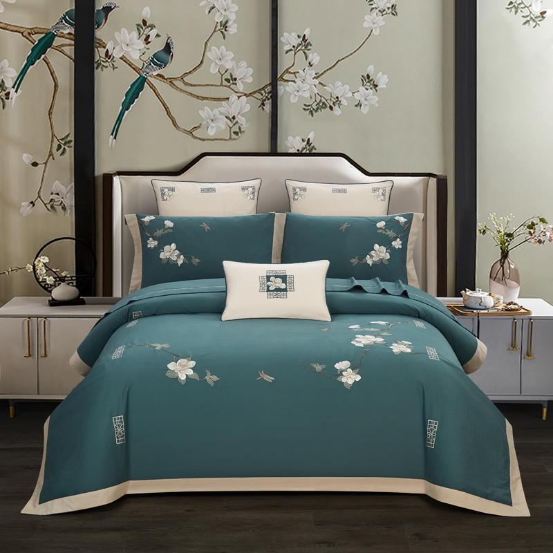 Zoe Chinoiserie Embroidered Egyptian Cotton Duvet Cover Set