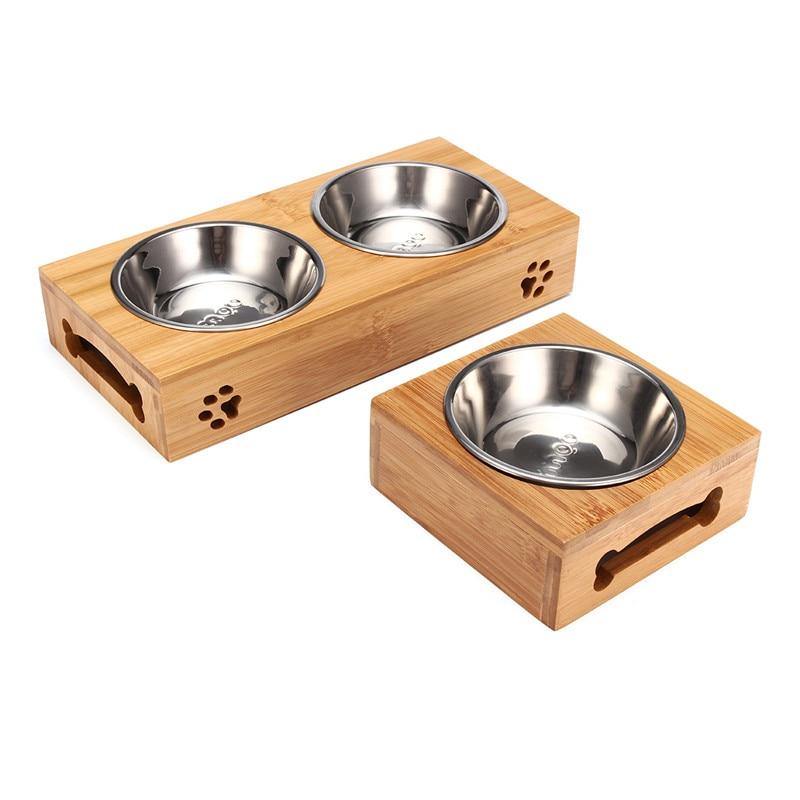 Stainless Steel Bamboo Dog Bowl