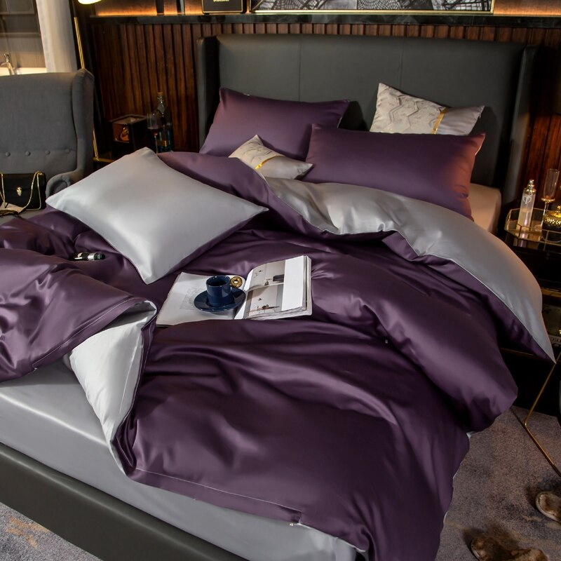 Shemir Purple Grey Reversible Egyptian Cotton Duvet Cover Set