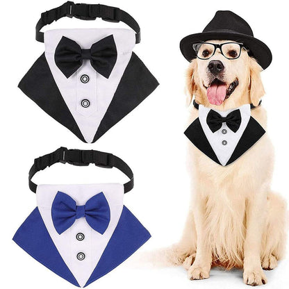 Formal Dog Puppy Tuxedo Bandana Collar With Bow Tie