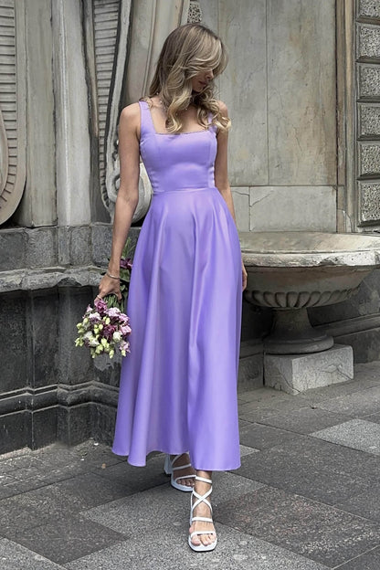 Strap Decorated Bodice Midi Dress in Lavender