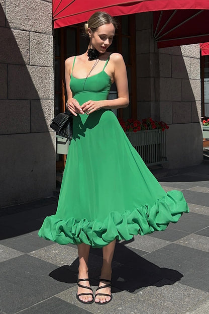 Flounce Bustier Midi Dress in Green