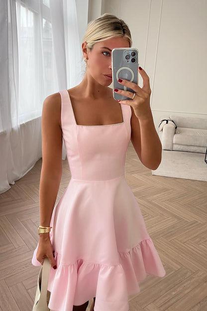 Bottom Flounced Strap Mini Dress in Pink