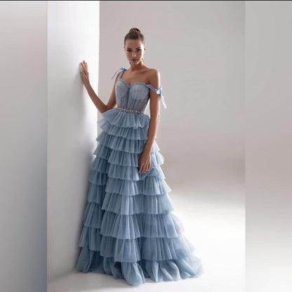 Tulle Frill-Layered Gown