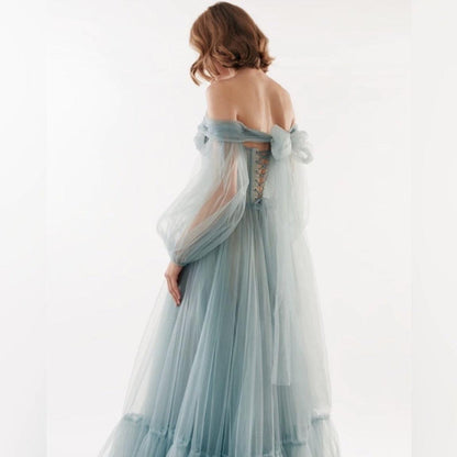 Combination Evening Dress with Sheer Sleeves