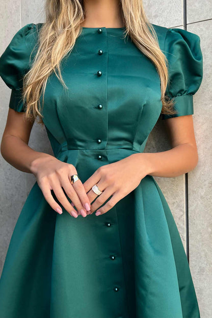 Button Front Midi Dress in Emerald