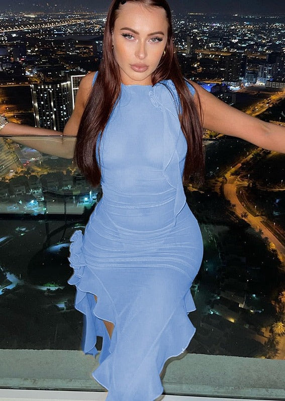 Ruffles Transparent Blue Dress
