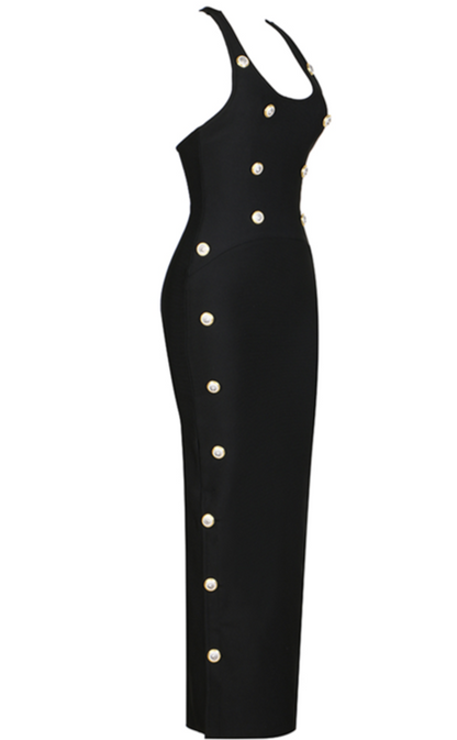 Black Fitted Dress with Gold Buttons