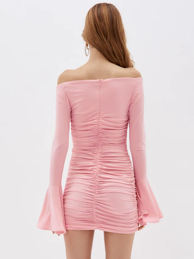 Open Shoulders Pink Mini Dress