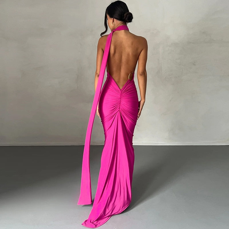 Draped Maxi Dress with Asymmetrical Neckline