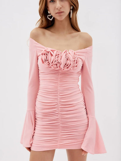 Open Shoulders Pink Mini Dress