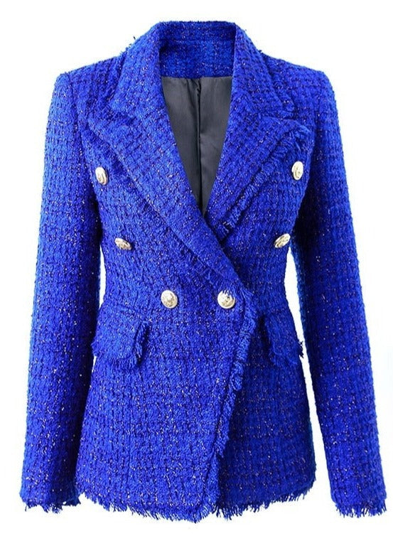 Double-breasted Tweed Blue Blazer