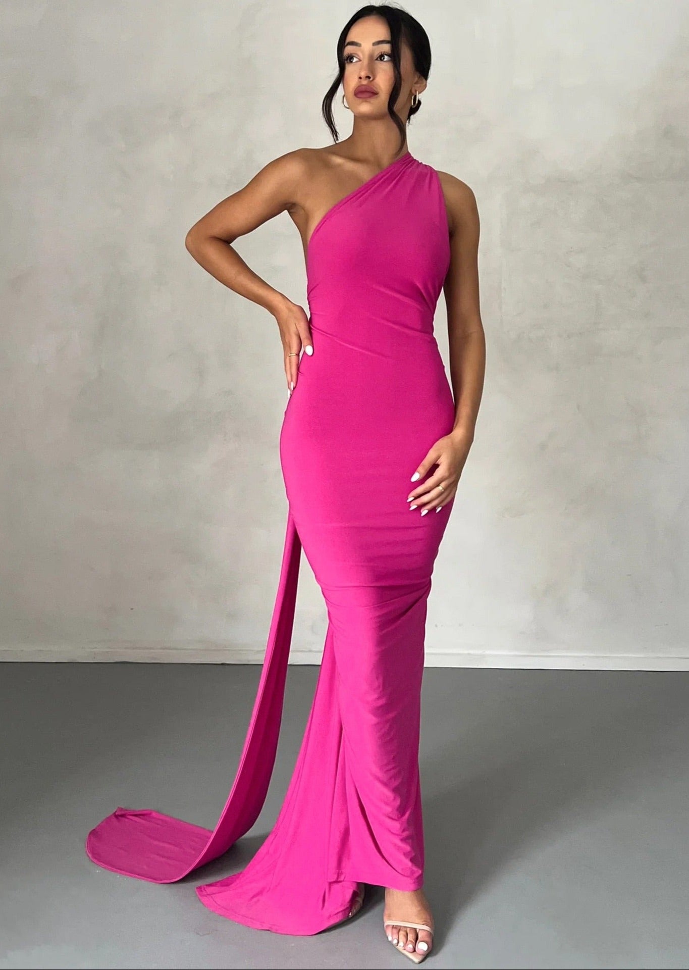 Draped Maxi Dress with Asymmetrical Neckline