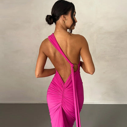 Draped Maxi Dress with Asymmetrical Neckline