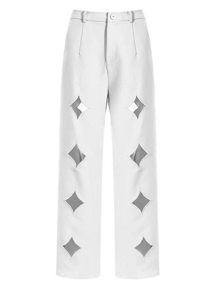 White Pants with Diamond Cutouts