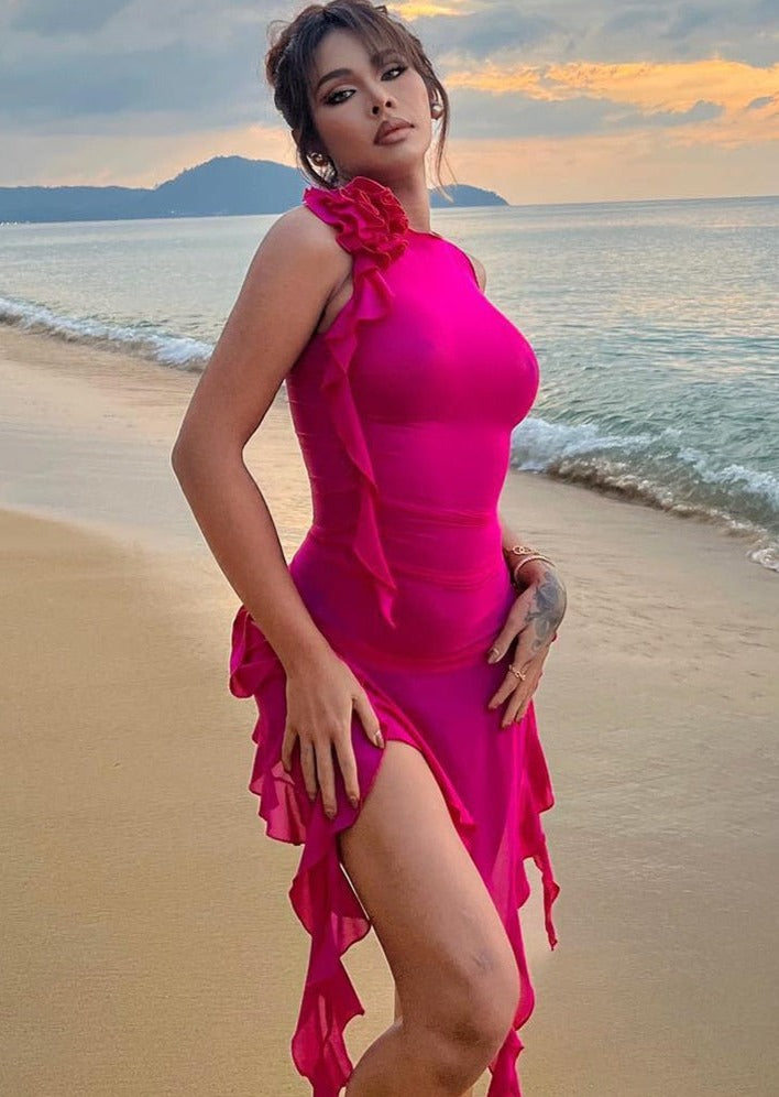 Ruffles Transparent Pink Dress