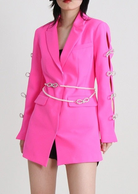 Brilliant Rose Blazer-Dress with Pearl Belt