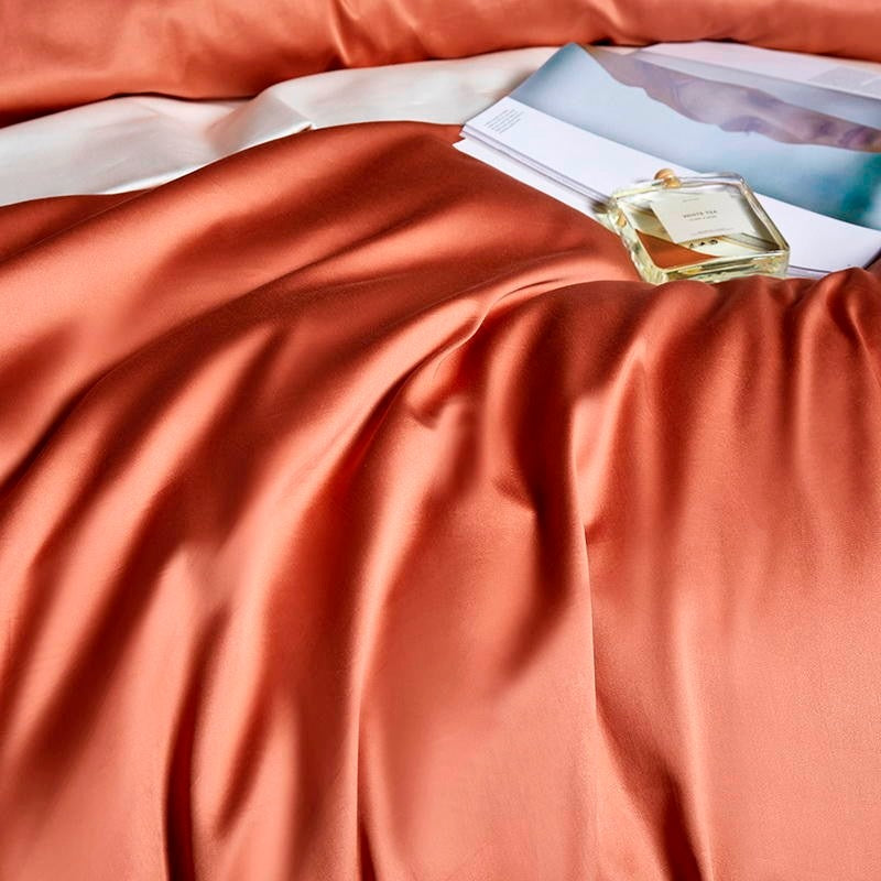Leila Orange Embroidered Edge Egyptian Cotton Duvet Cover Set